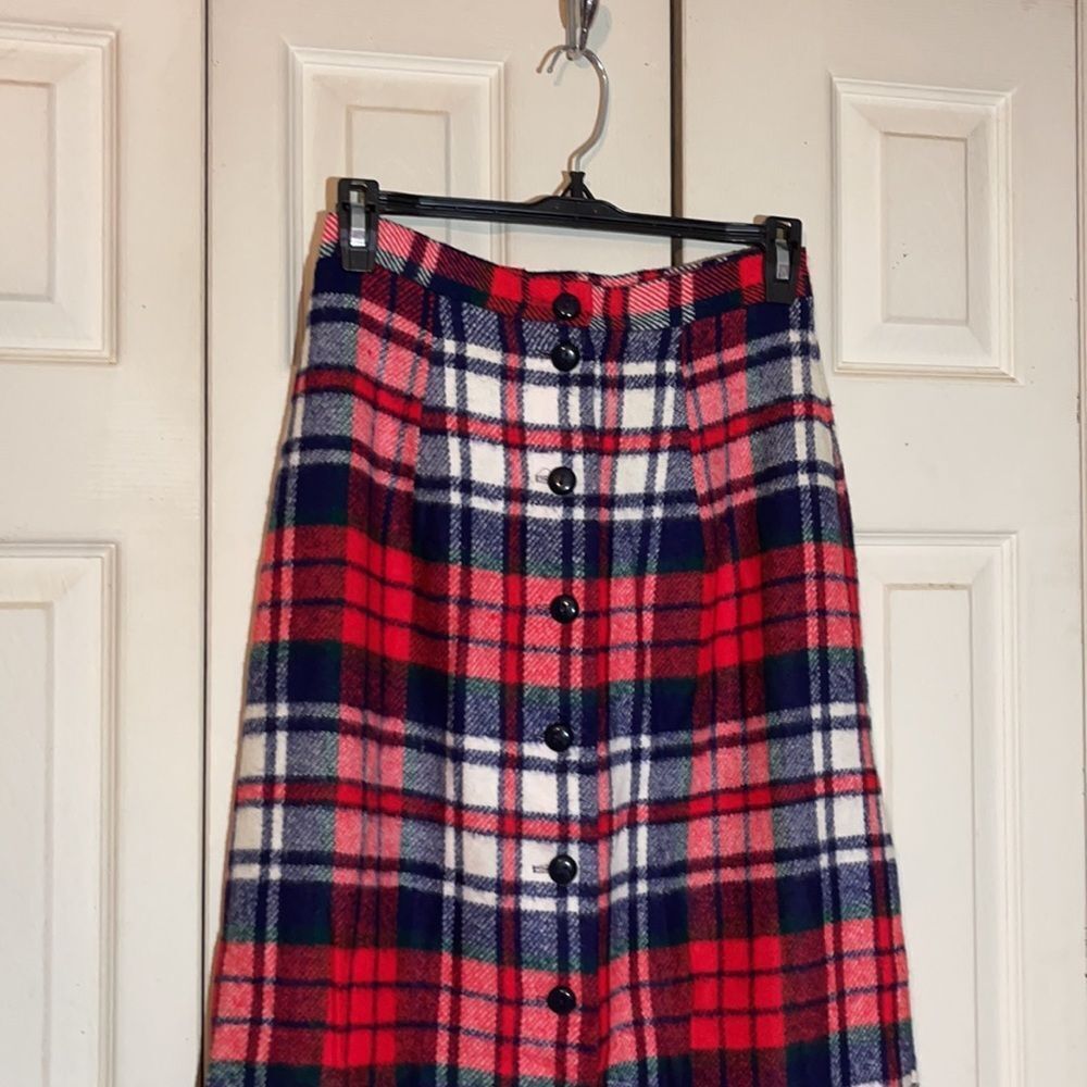 Vintage 1960s or 1970s Handmade Plaid Wool Maxi Skirt Tiny Waist - Picture 4 of 14